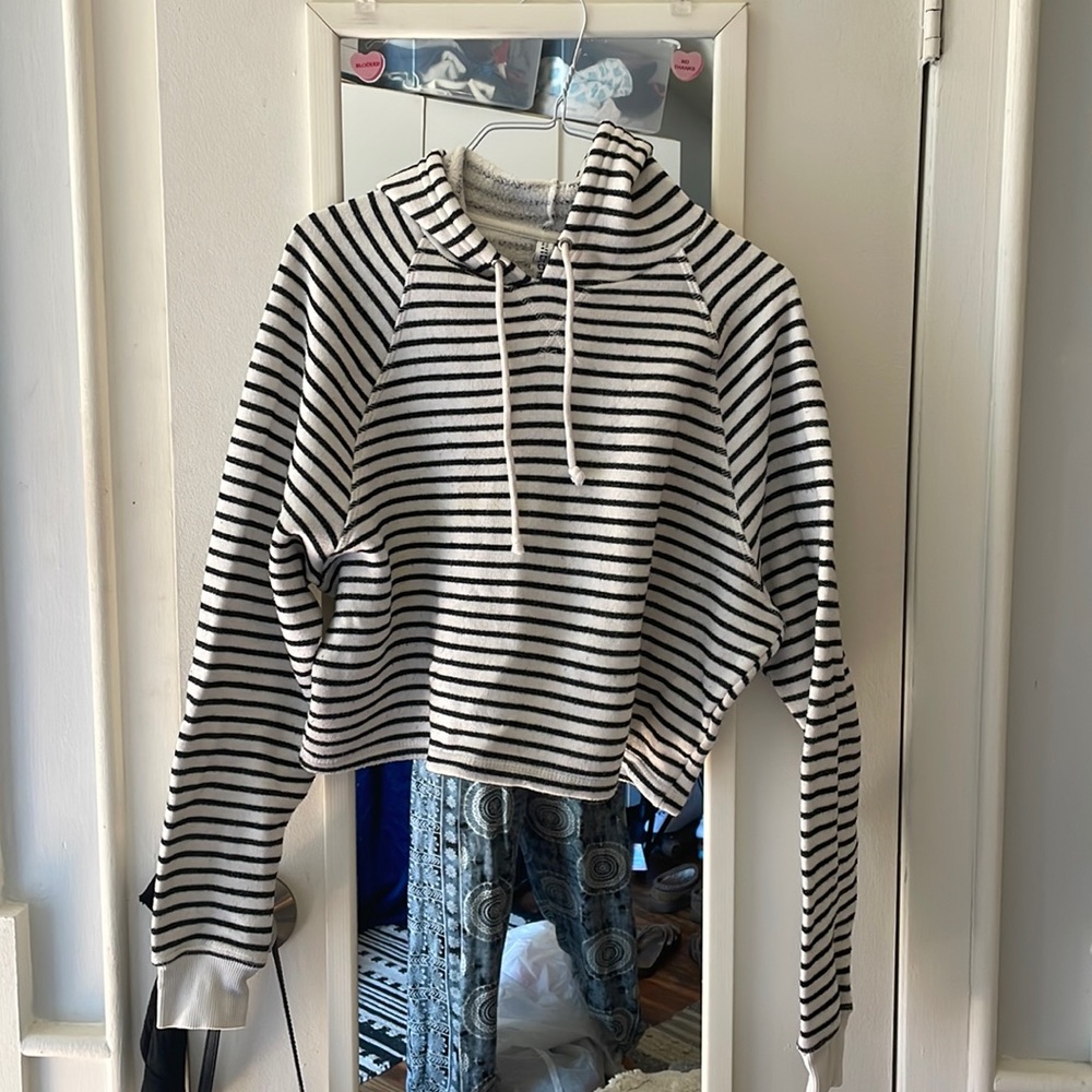 Black and white stripped crop hoodie